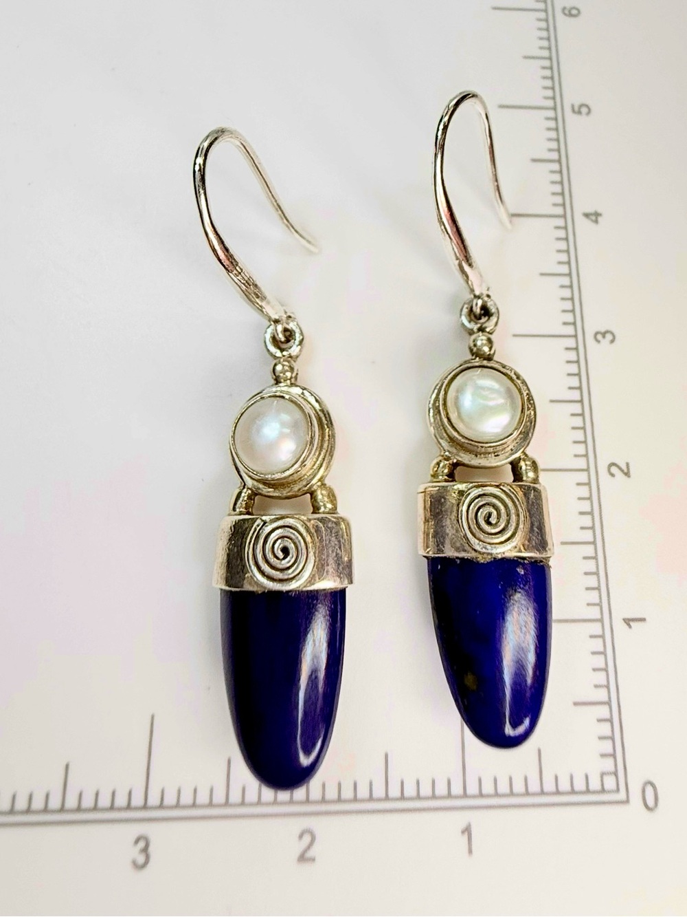 Vintage Sajen 925 Sterling Silver Lapis Lazuli Drop Earrings